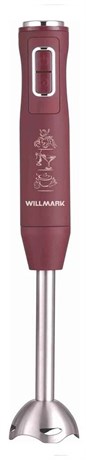 Блендер погружной WILLMARK WHB-1150PS (500Вт,регул. скорости,турбо режим,Soft touch, бордовый) - фото 16452